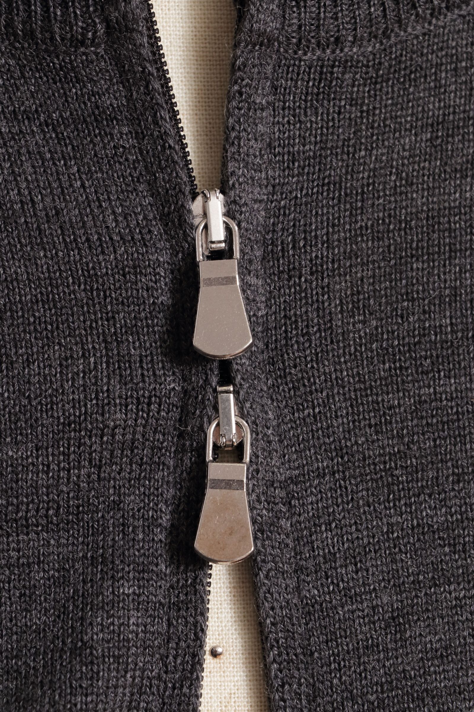 12Gメリノウール ダブル ZIP スタンドカラー ニット ブルゾン / チャコールグレー