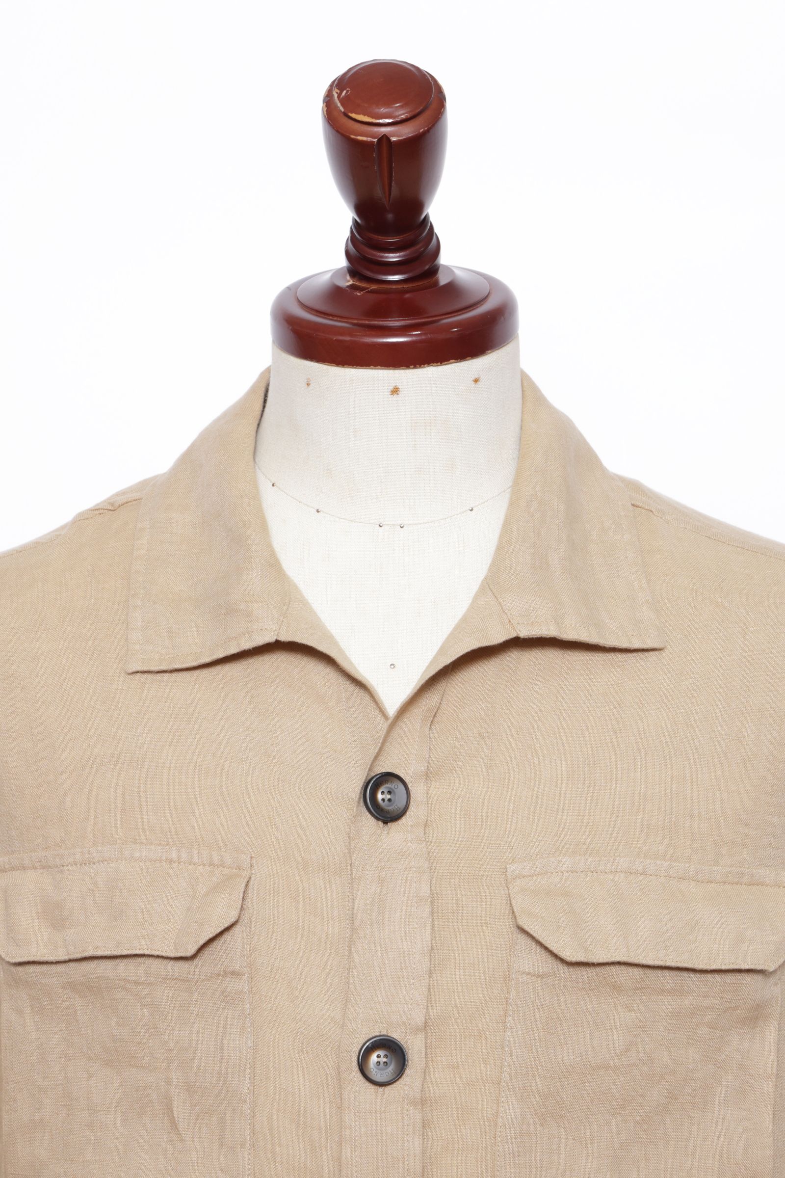 FI000152U ガーメントダイ リネン サファリジャケット  / 2000 キャメルベージュ