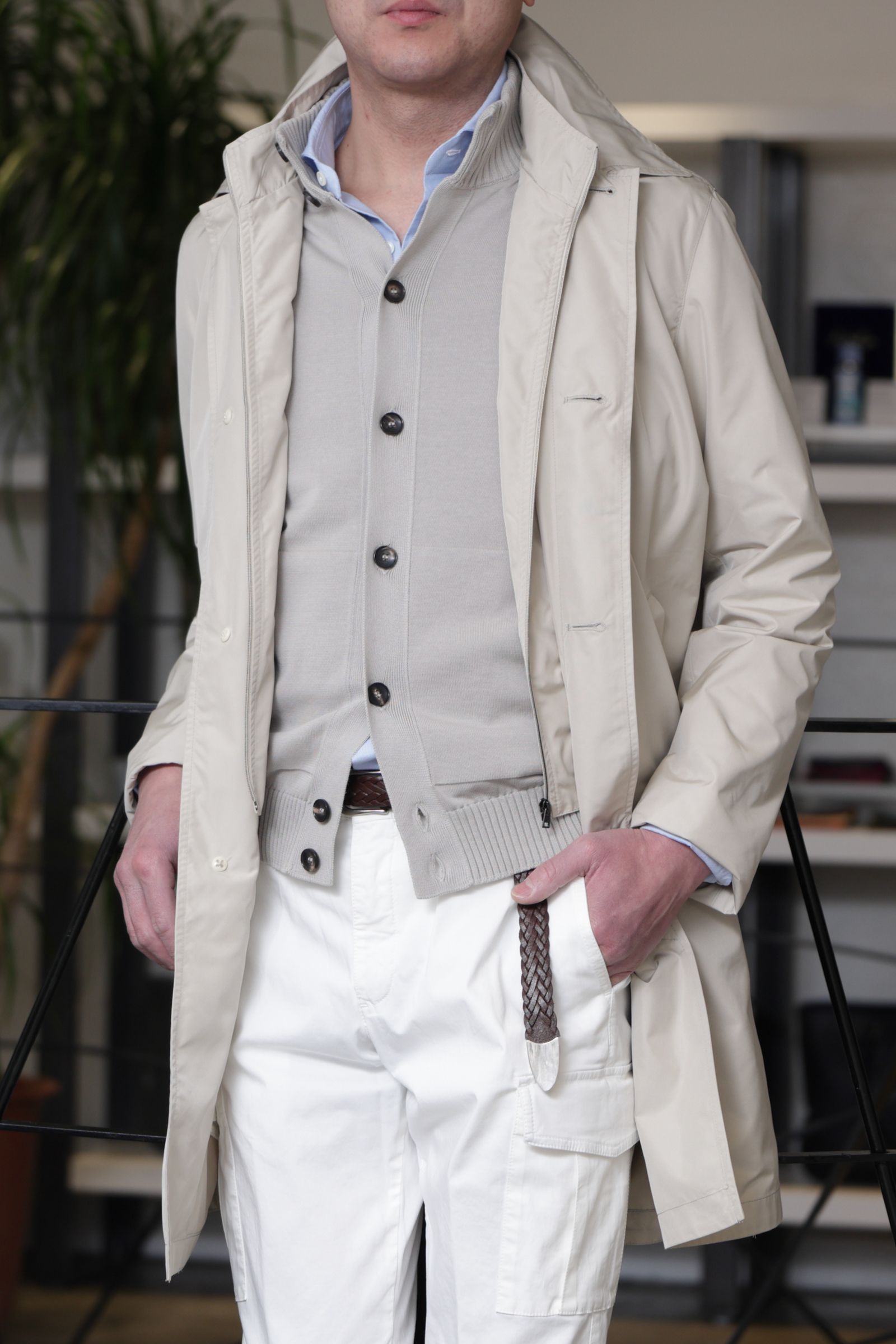 高密度ポリエステル 脱着式フード チェスタコート / アイボリー 1985