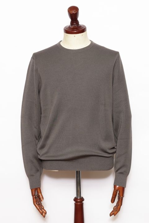 lussoシリーズ #7417 18G カシミヤシルク クルーネック ロングスリーブ ニット / KHAKI BROWN カーキブラウン