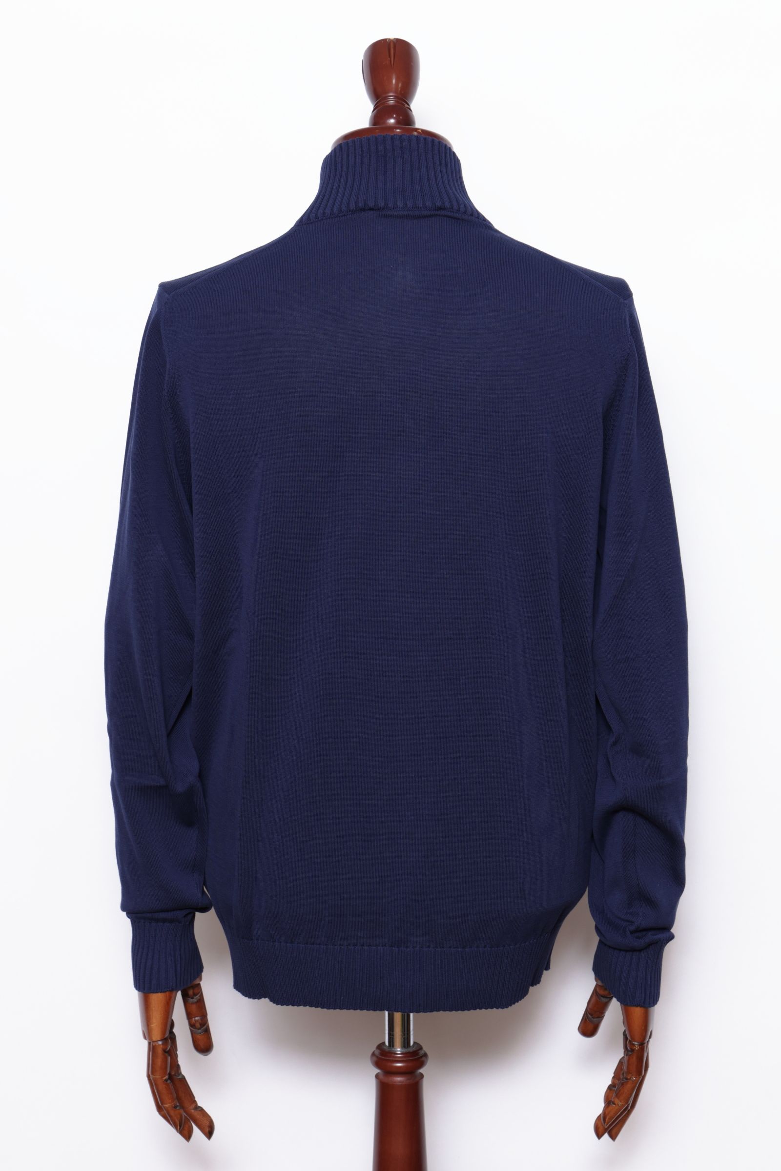 BB3MLT クレープ コットン ニット ハイゲージ スタンドカラー カーディガン / ネイビー 0880