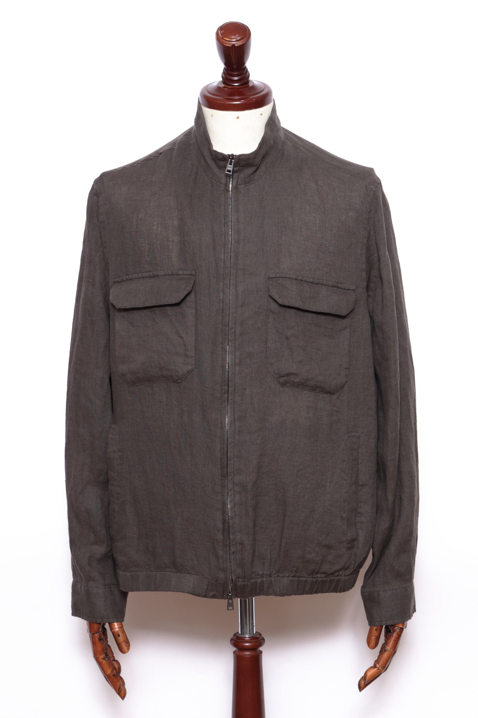 GI000647U ウォッシュドリネン ジップアップ ブルゾン / ブラウン 8800