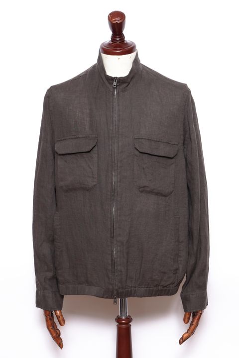 GI000647U ウォッシュドリネン ジップアップ ブルゾン / ブラウン 8800