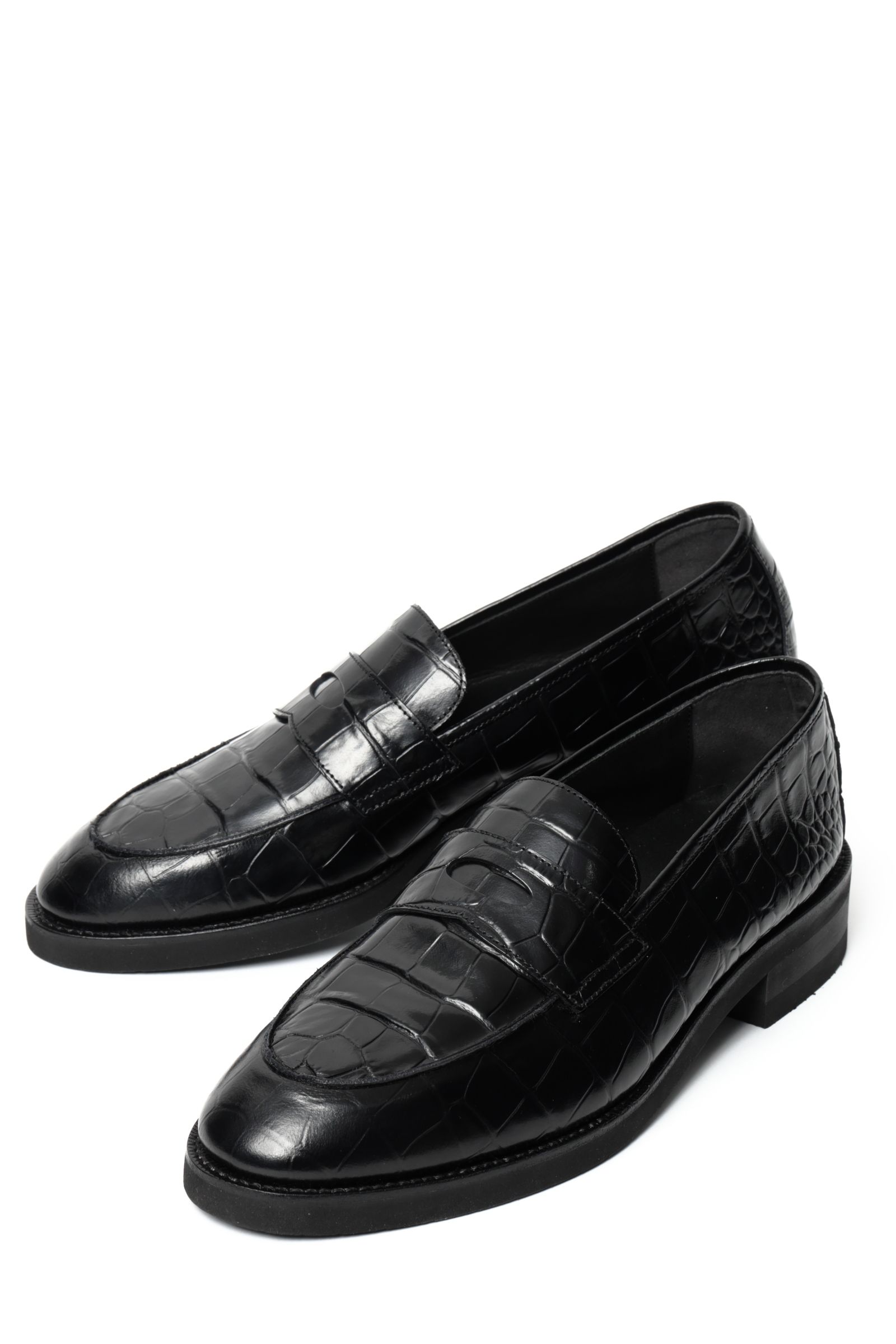 《BEKKU HOMME別注》【ふにゃ男シリーズ】クロコダイルスタンプ カーフレザー コインローファー シューズ 革靴 / ブラック