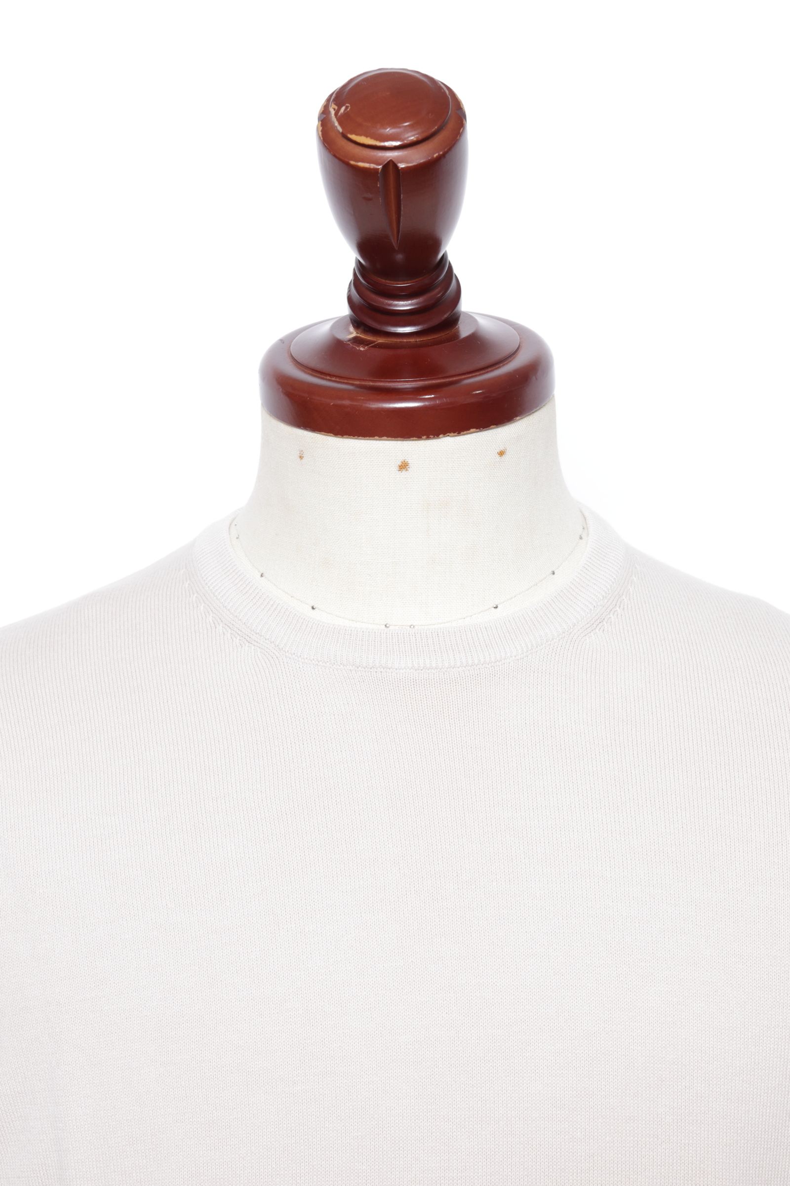 【サイズ52まであり】12G ハイゲージ ソフトコットン ソリッド クルーネック ニットTシャツ/ ベージュ