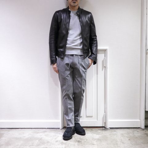 EMMETI - エンメティ ライダースジャケットを使用した黒×グレー スタイル