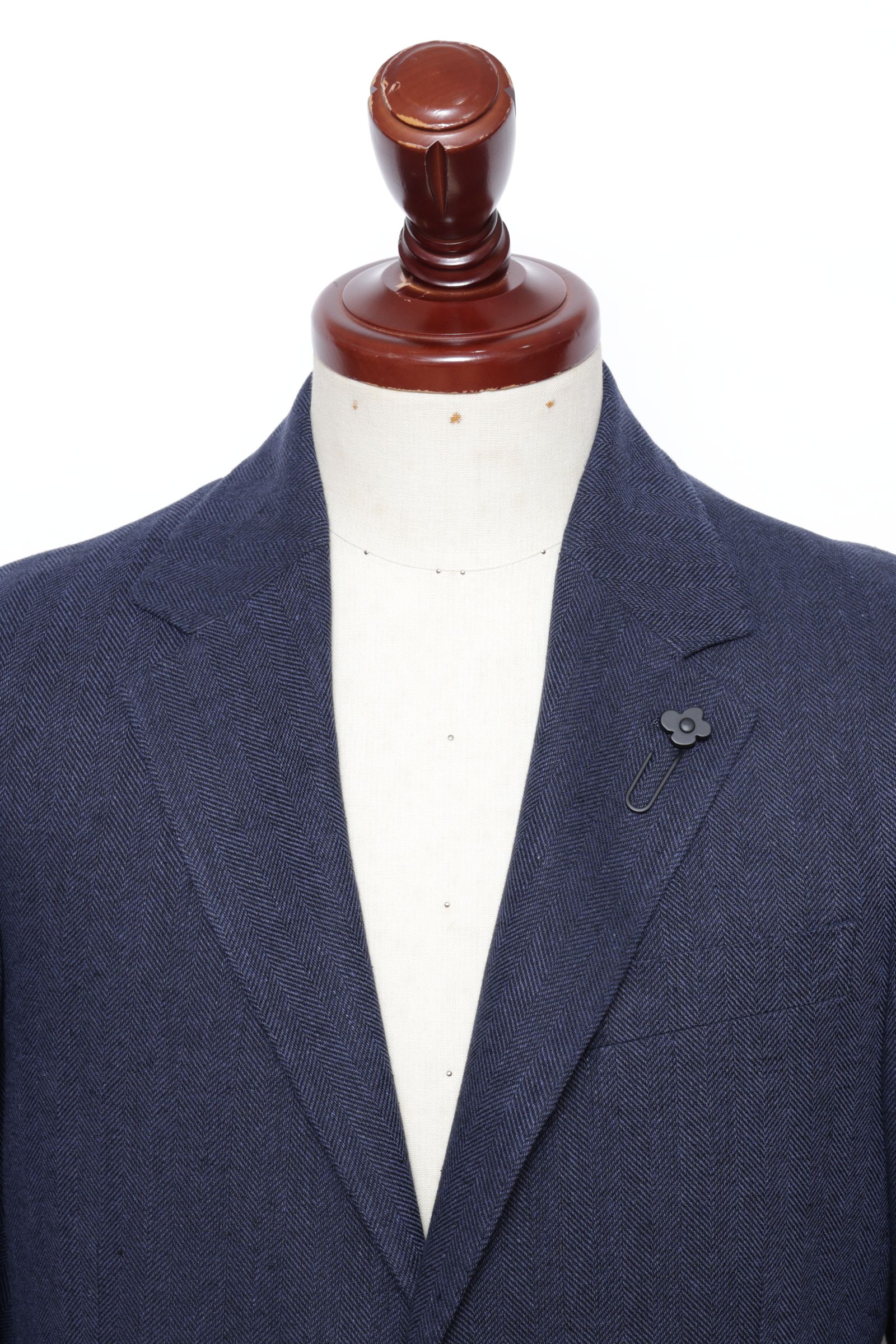 ROMA コットンリネン ヘリンボーン 2B シングル ジャケット / ネイビー