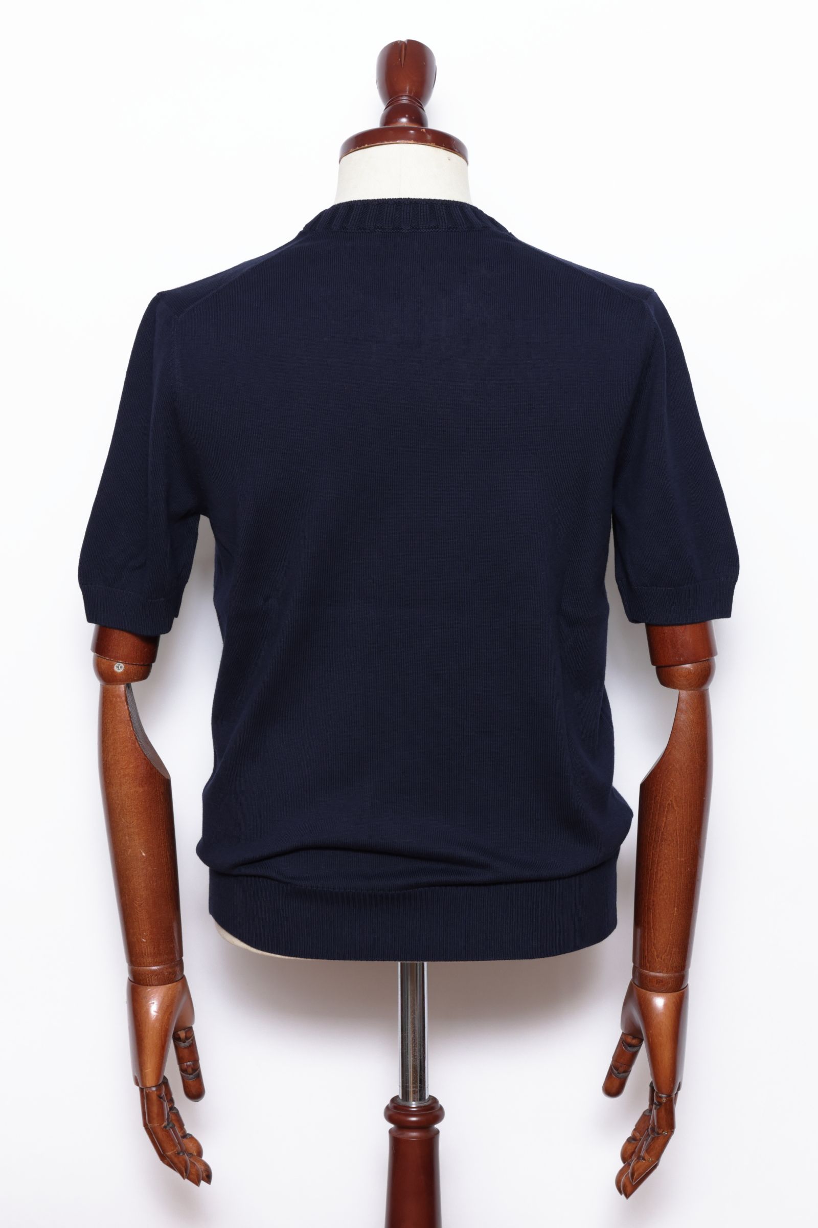 14ゲージ ソフトコットン クルーネック半袖ニット / ネイビー 598