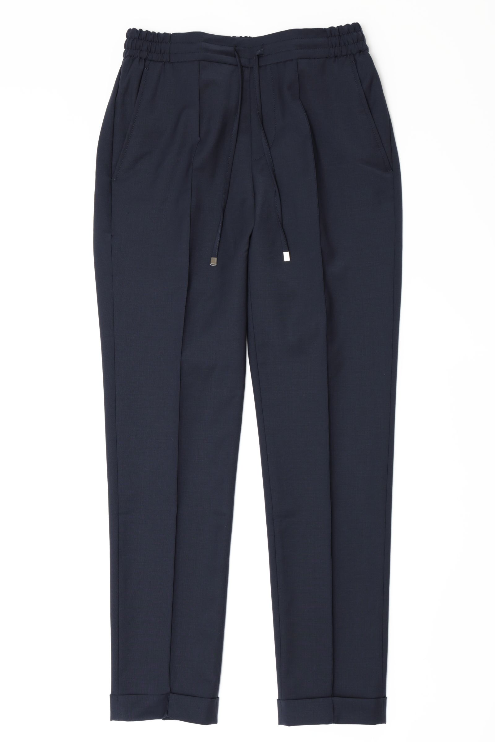 サイズ52まで【干場義雅氏 別注モデル】H DUE 永久クリース ストレッチウール パンツ / ネイビー