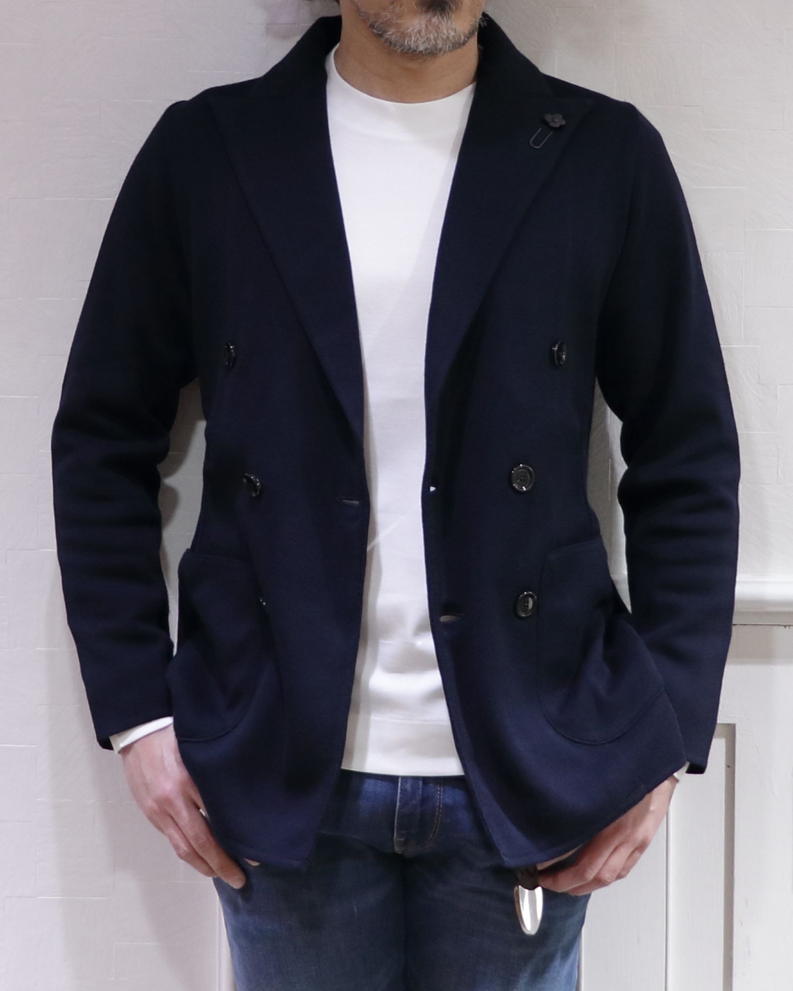 LARDINI - ラルディーニ ニット Wジャケットを使用した大人デニムスタイル