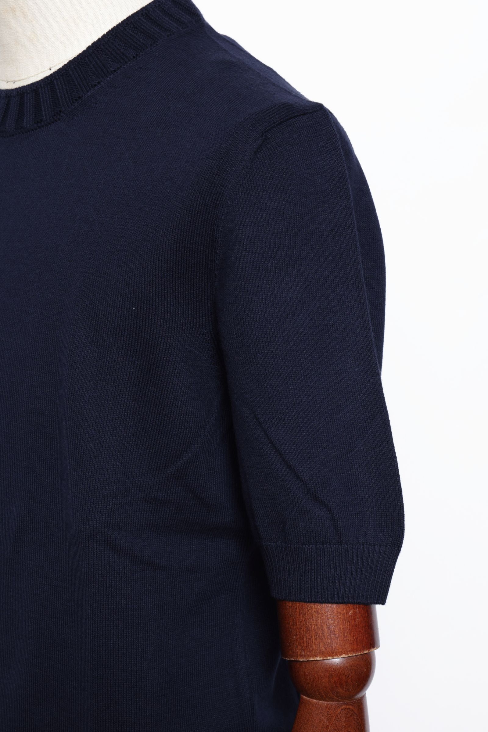 14ゲージ ソフトコットン クルーネック半袖ニット / ネイビー 598