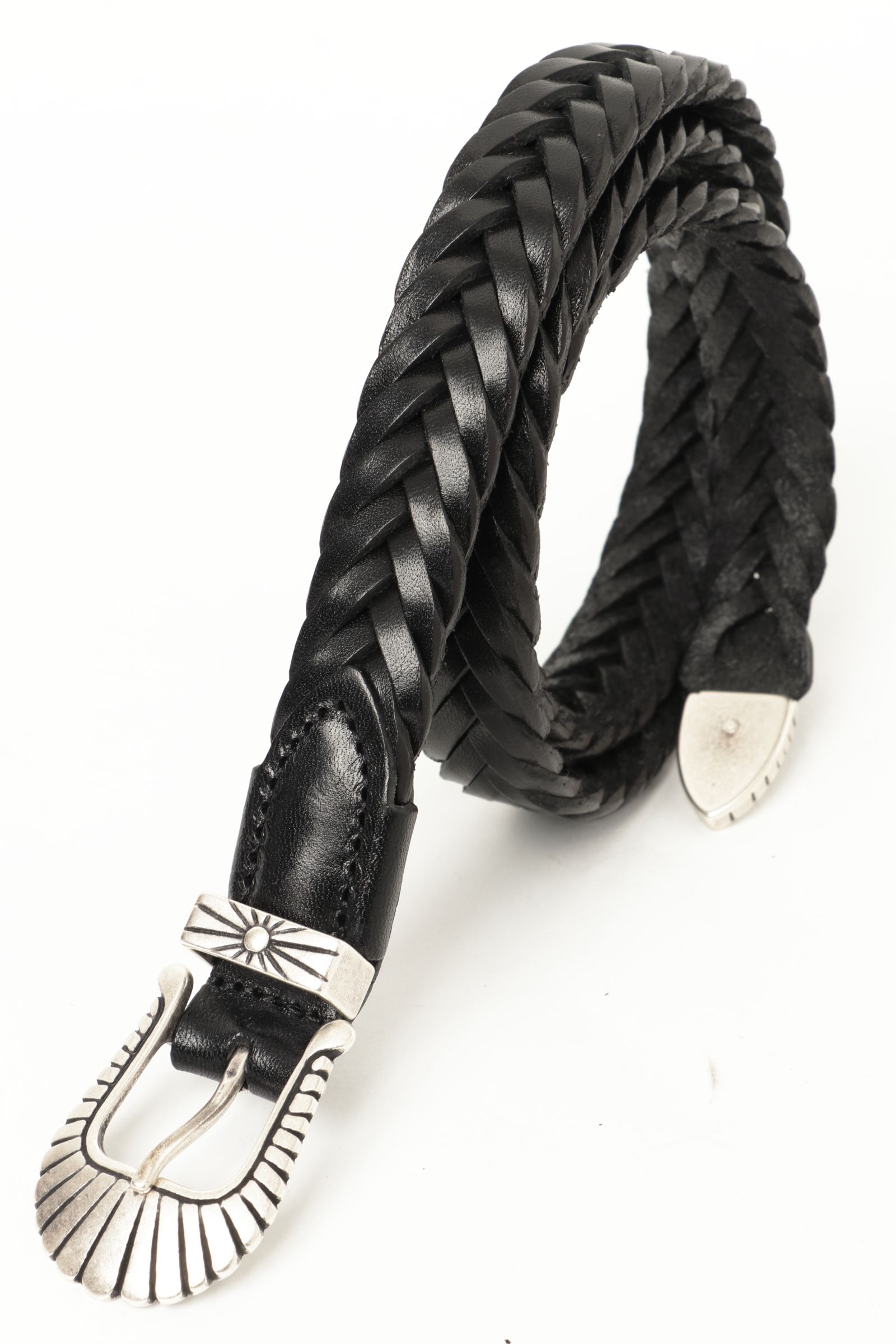 プンターレ カーフレザー メッシュ ウエスタン ベルト  2.5cm幅  / ブラック