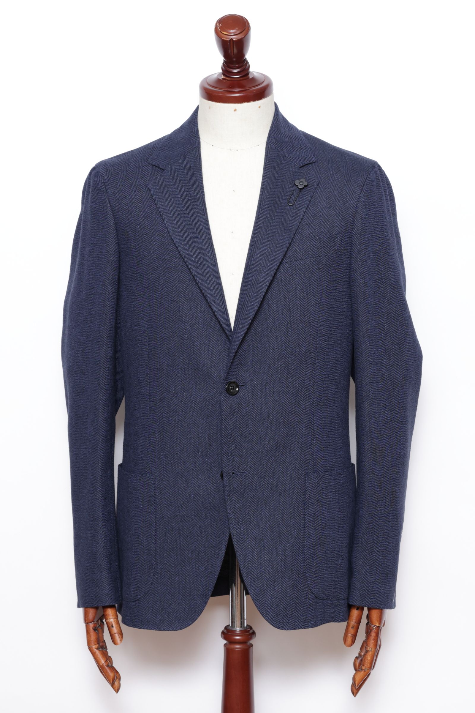 ROMA コットンリネン ヘリンボーン 2B シングル ジャケット / ネイビー