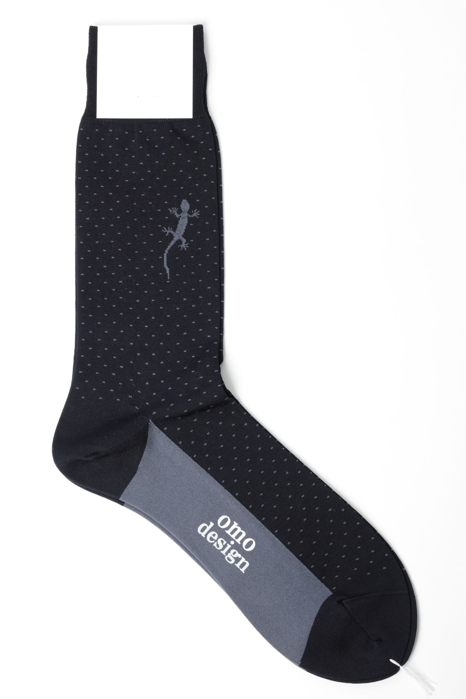 ネコポス対応(385円で発送)/ LIZARD  リザード入り ピンドット コットン ソックス / ネイビー