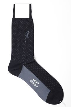 ネコポス対応(385円で発送)/ LIZARD  リザード入り ピンドット コットン ソックス / ネイビー