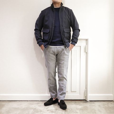 "HERNO"ジップアップスタンドブルゾンを使用した春スタイル