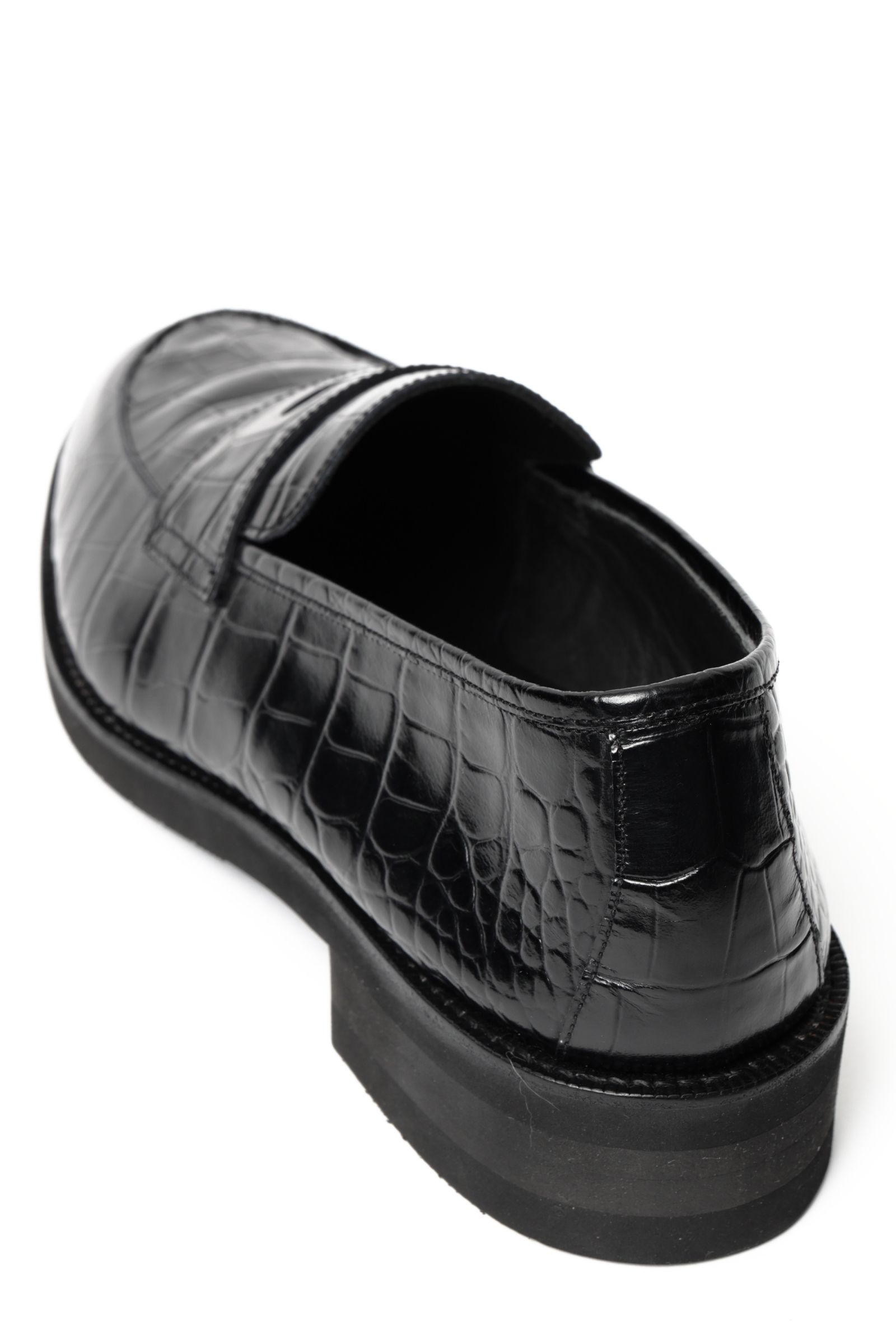《BEKKU HOMME別注》【ふにゃ男シリーズ】クロコダイルスタンプ カーフレザー コインローファー シューズ 革靴 / ブラック