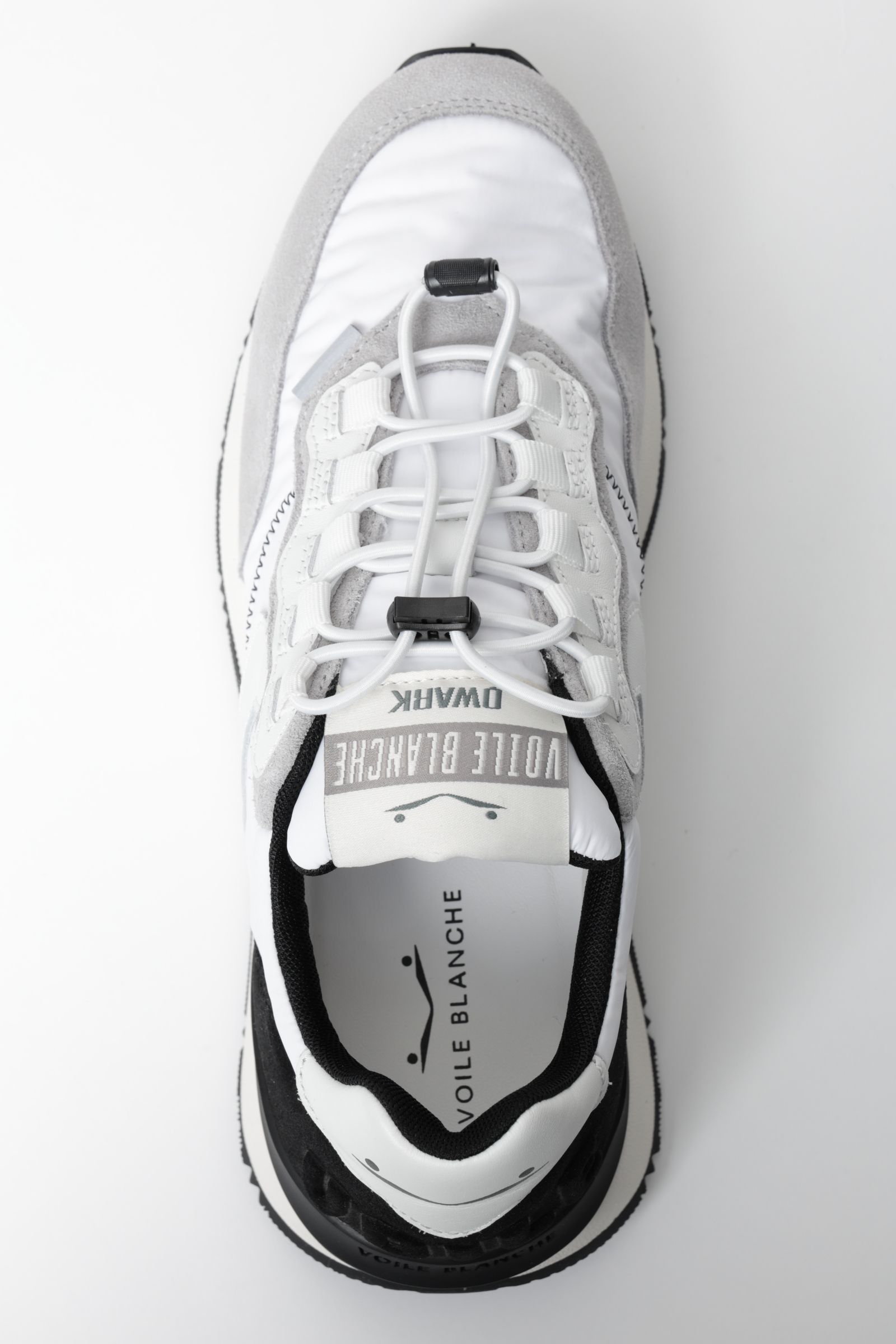 QWARK EASY ナイロン × スエード クイックシューレース ローカットスニーカー / ホワイト × ブラック