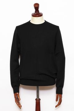 lussoシリーズ #7417 18G カシミヤシルク クルーネック ロングスリーブ ニット / BLACK ブラック