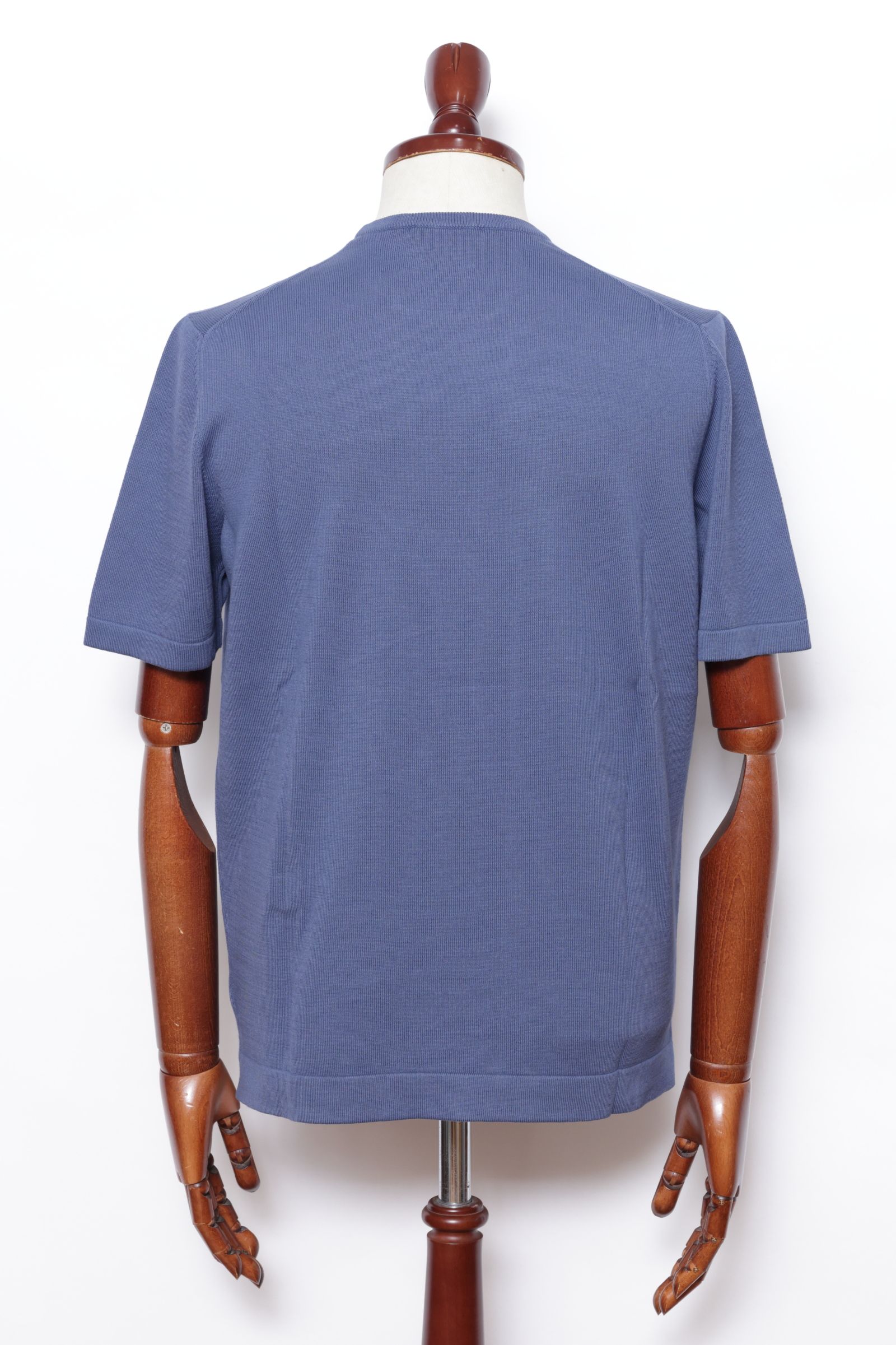 【サイズ52まであり】12G ハイゲージ ソフトコットン ソリッド クルーネック ニットTシャツ/ ブルー