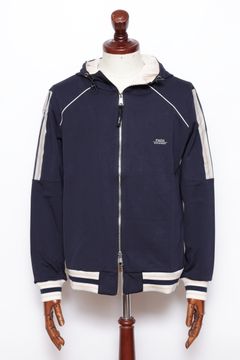 【セットアップあり】EVER HOOD ストレッチジャージ ワンポイントロゴ ジップアップ パーカー  / ネイビー × ベージュ × ピンク