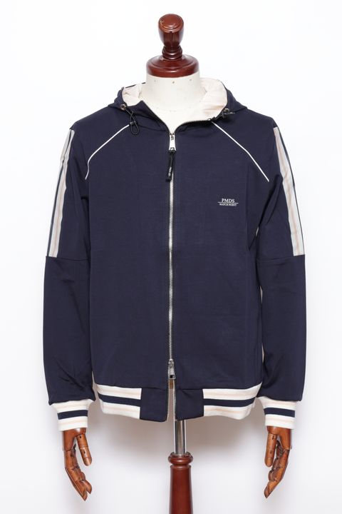 【セットアップあり】EVER HOOD ストレッチジャージ ワンポイントロゴ ジップアップ パーカー  / ネイビー × ベージュ × ピンク