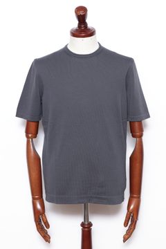 【サイズ52まであり】12G ハイゲージ ソフトコットン ソリッド クルーネック ニットTシャツ/ チャコールグレー