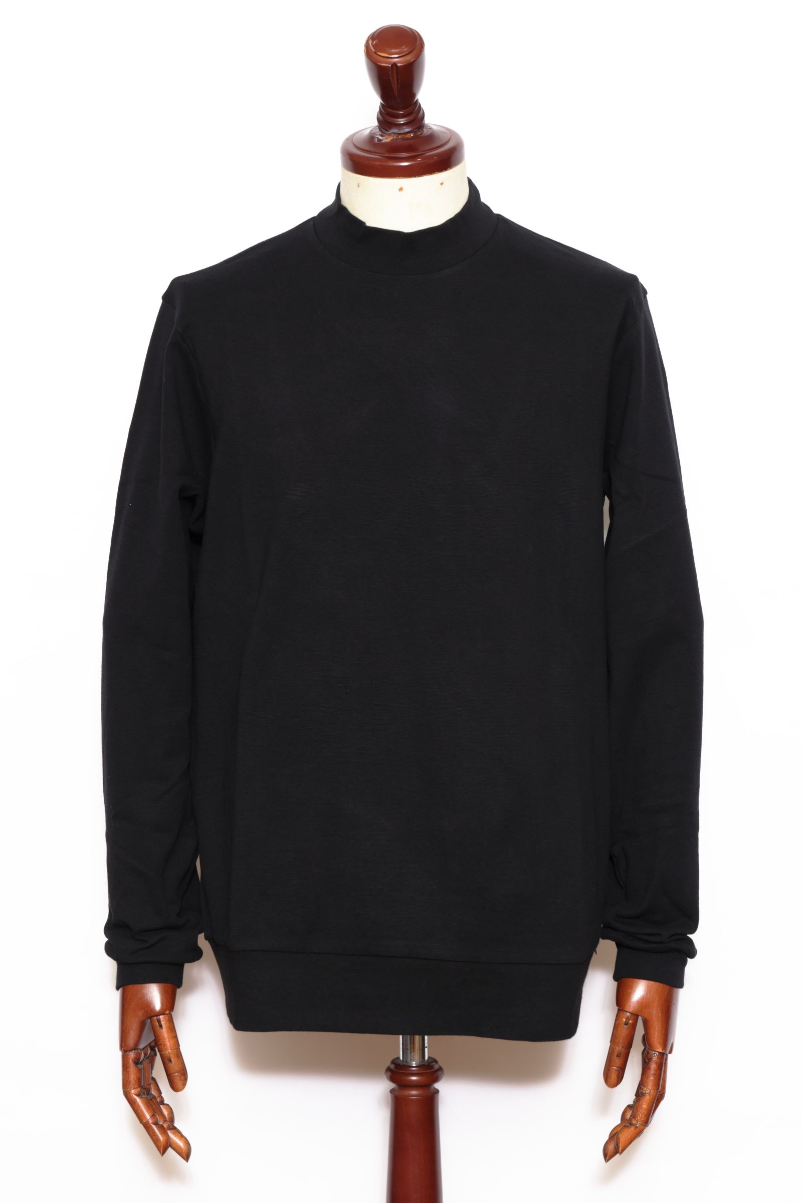 【サイズ50まで】FIANO LUNGO rib jersey コットン リブジャージ モックネック 長袖 カットソー / ブラック 099