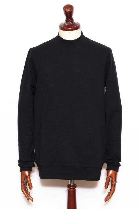 【サイズ50まで】FIANO LUNGO rib jersey コットン リブジャージ モックネック 長袖 カットソー / ブラック 099