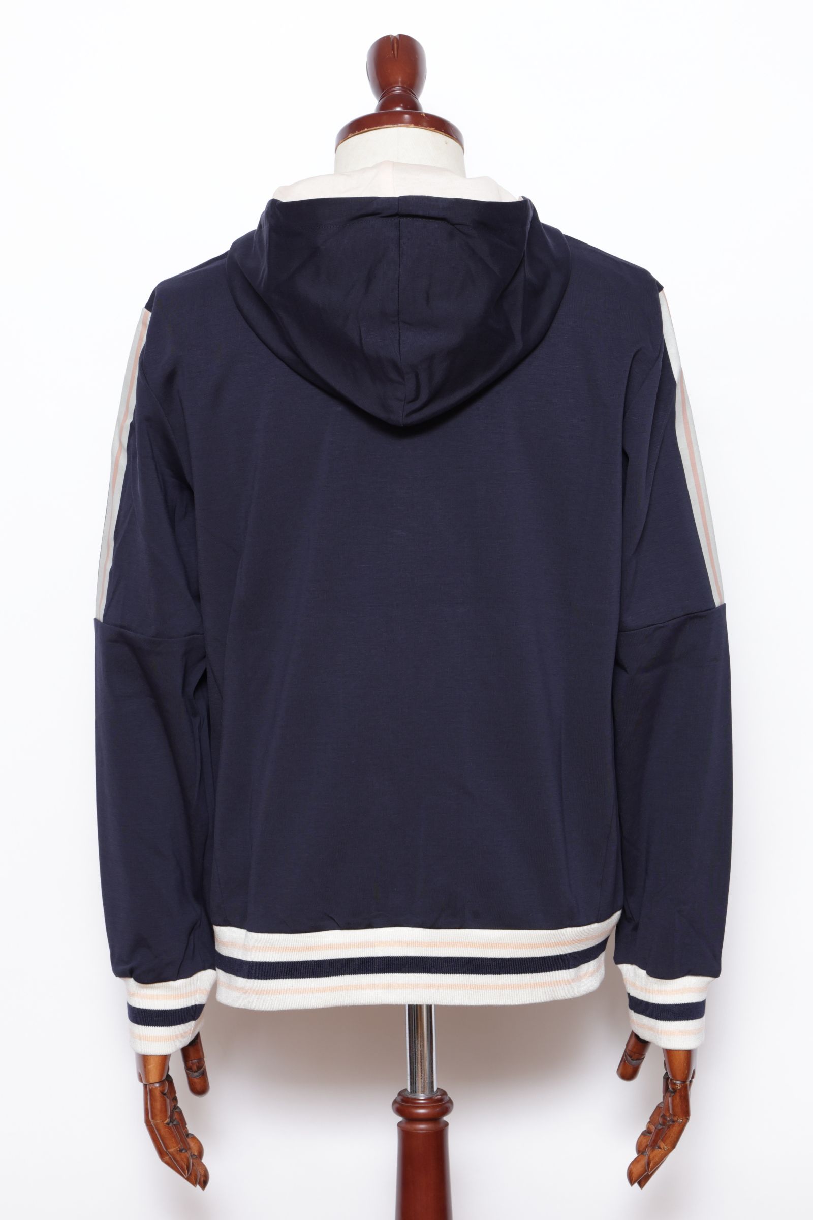 【セットアップあり】EVER HOOD ストレッチジャージ ワンポイントロゴ ジップアップ パーカー  / ネイビー × ベージュ × ピンク