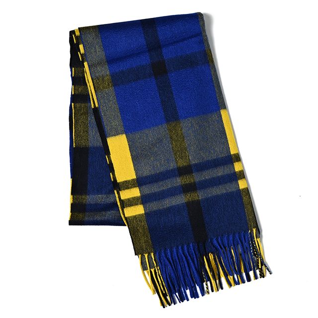 CPG52529 カシミア ブロックチェック ストール 50 x 190 / イエロー×コバルトブルー×ダークネイビーチェック