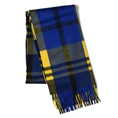 CPG52529 カシミア ブロックチェック ストール 50 x 190 / イエロー×コバルトブルー×ダークネイビーチェック