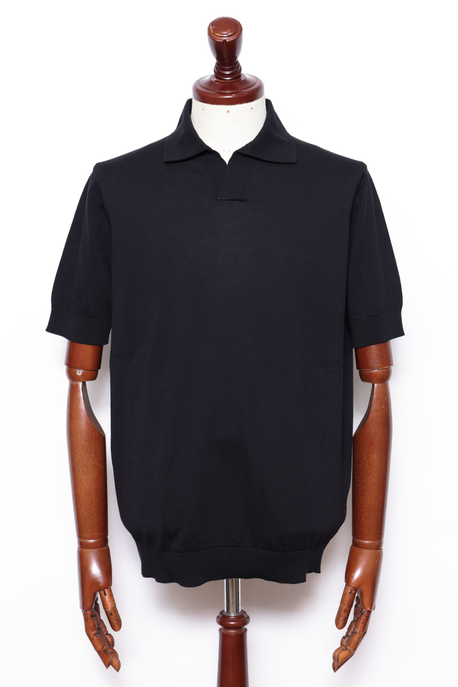 干場氏モデル クレープコットン ショートスリーブ スキッパーポロ / ブラック