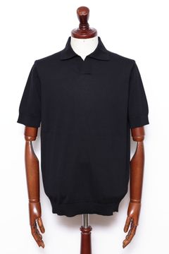 干場氏モデル クレープコットン ショートスリーブ スキッパーポロ / ブラック