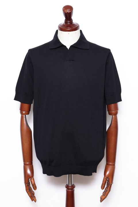 干場氏モデル クレープコットン ショートスリーブ スキッパーポロ / ブラック