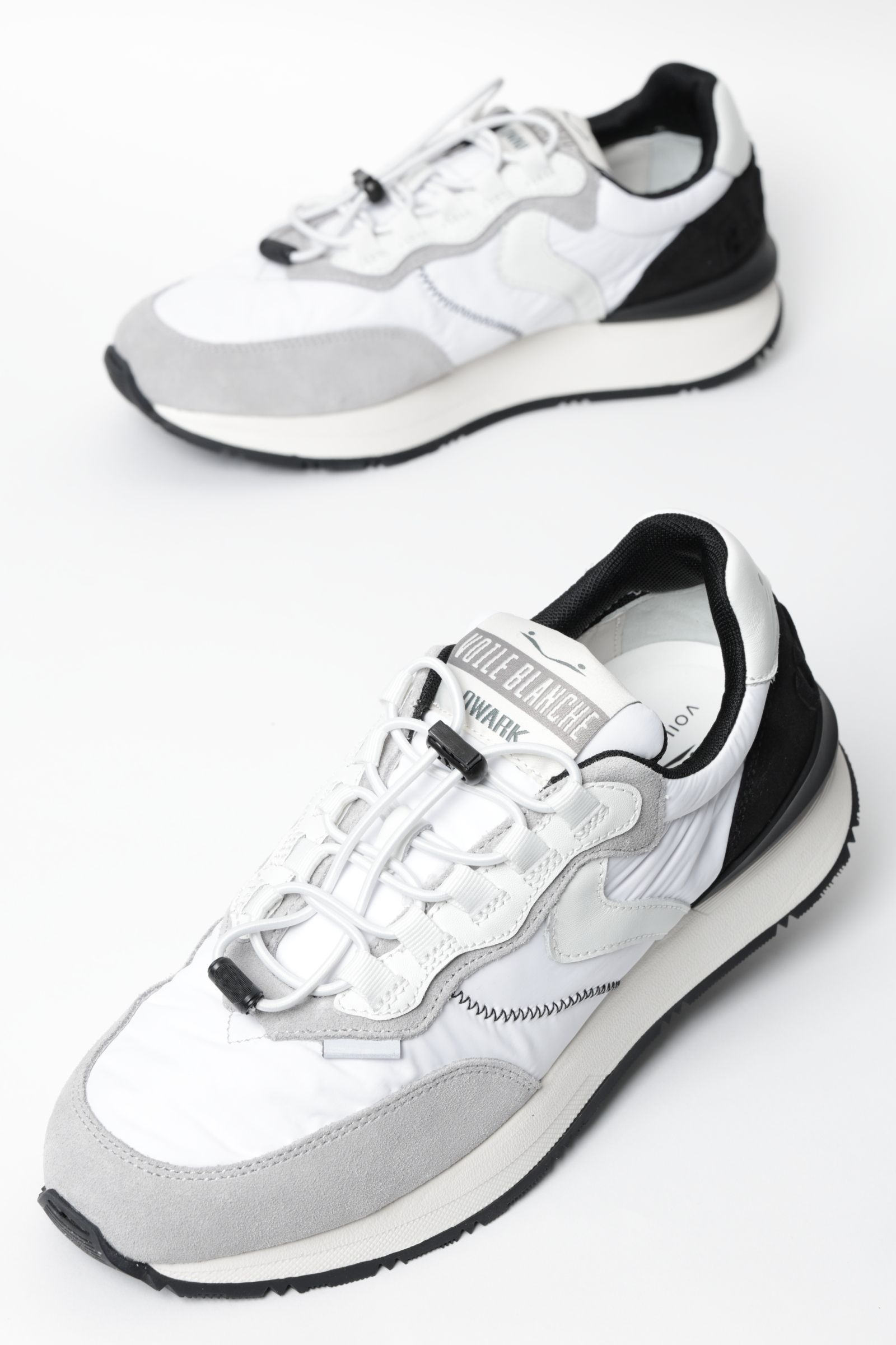 QWARK EASY ナイロン × スエード クイックシューレース ローカットスニーカー / ホワイト × ブラック