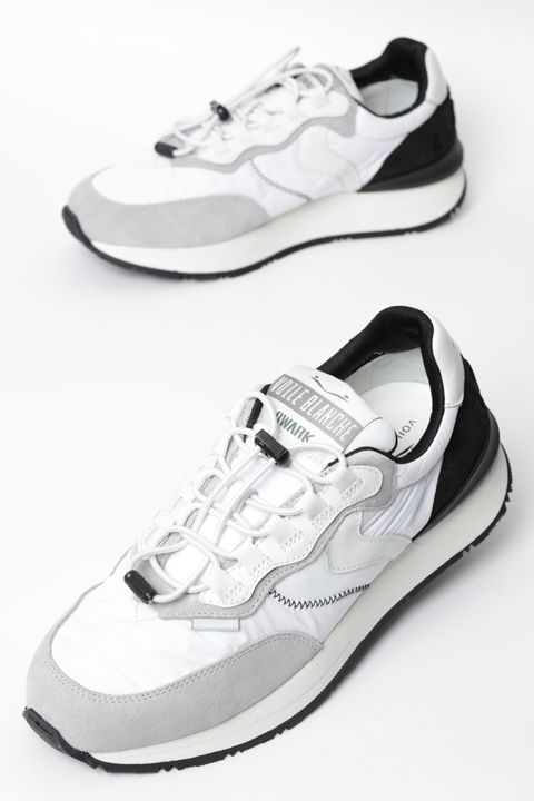 QWARK EASY ナイロン × スエード クイックシューレース ローカットスニーカー / ホワイト × ブラック