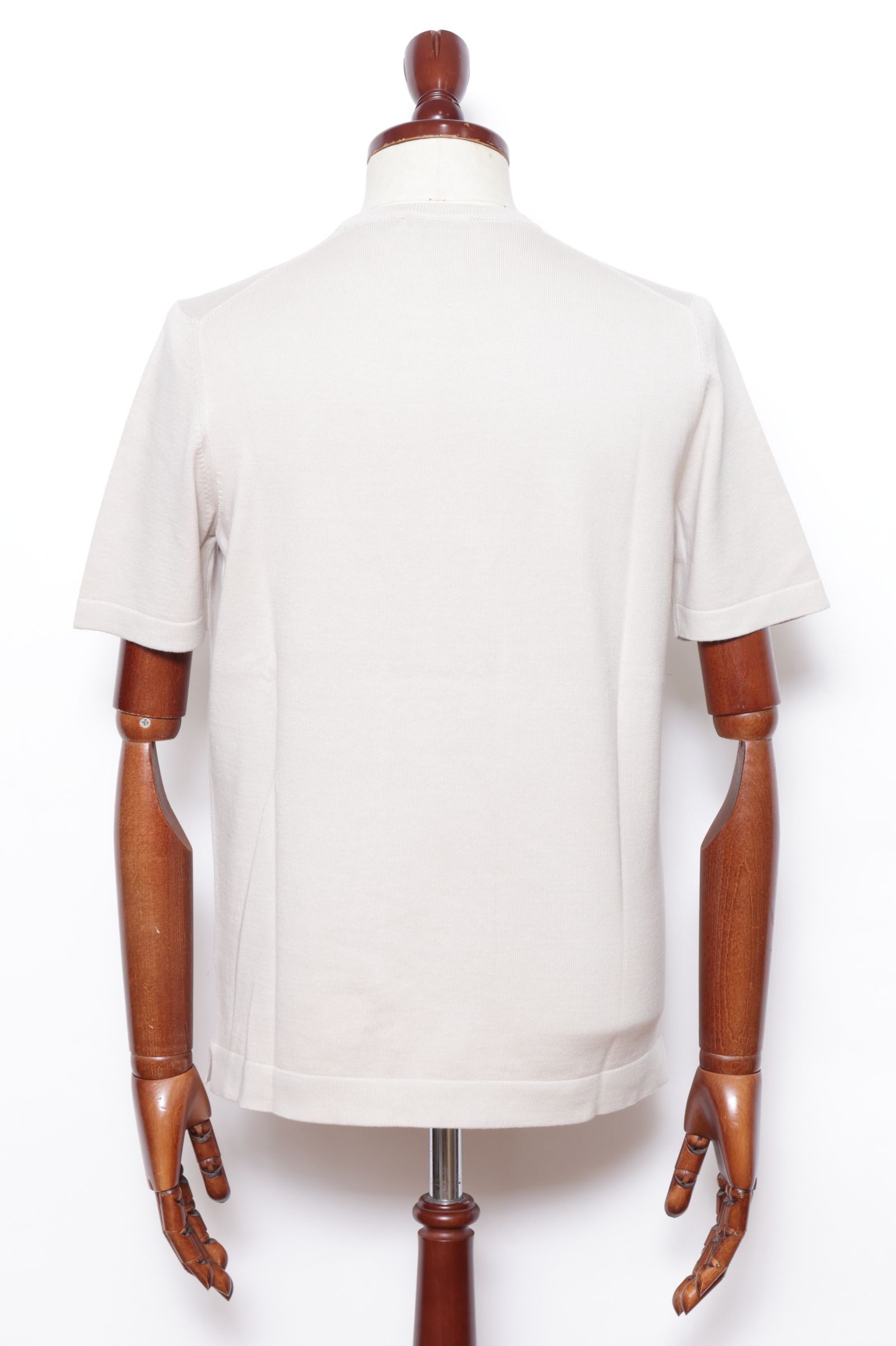 【サイズ52まであり】12G ハイゲージ ソフトコットン ソリッド クルーネック ニットTシャツ/ ベージュ