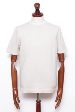 【サイズ52まであり】12G ハイゲージ ソフトコットン ソリッド クルーネック ニットTシャツ/ ベージュ
