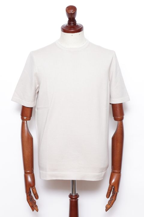 【サイズ52まであり】12G ハイゲージ ソフトコットン ソリッド クルーネック ニットTシャツ/ ベージュ