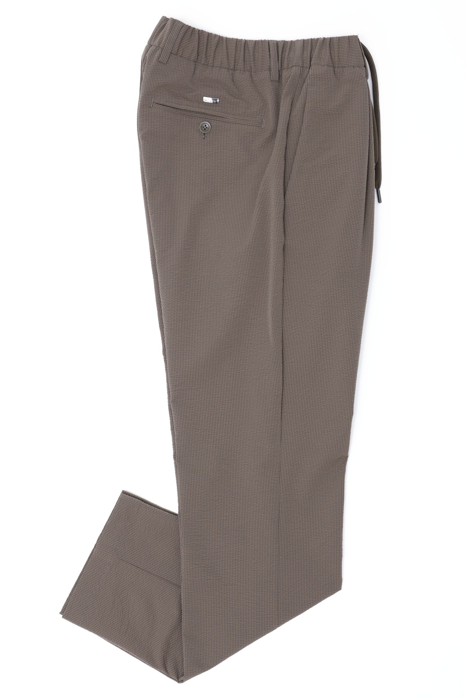 PT000093U 撥水ポリエステル シアサッカー 1プリーツ テーパード シャーリングパンツ / 7745 カーキ