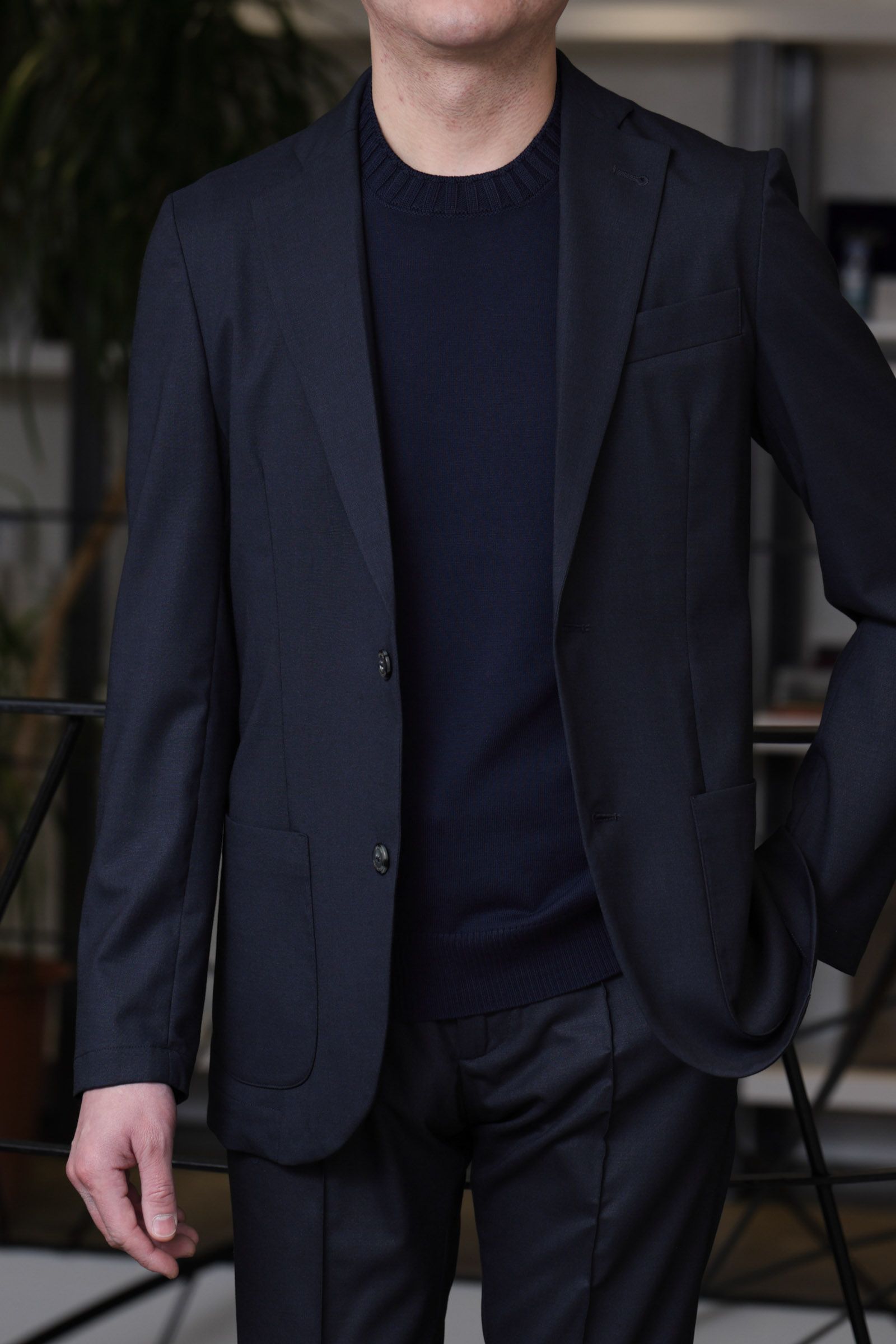 【サイズ52まで】【セットアップあり】 STROZZI L2 A5959 ニューテクノ トロピカルウール 2Bジャケット / 80 ネイビー