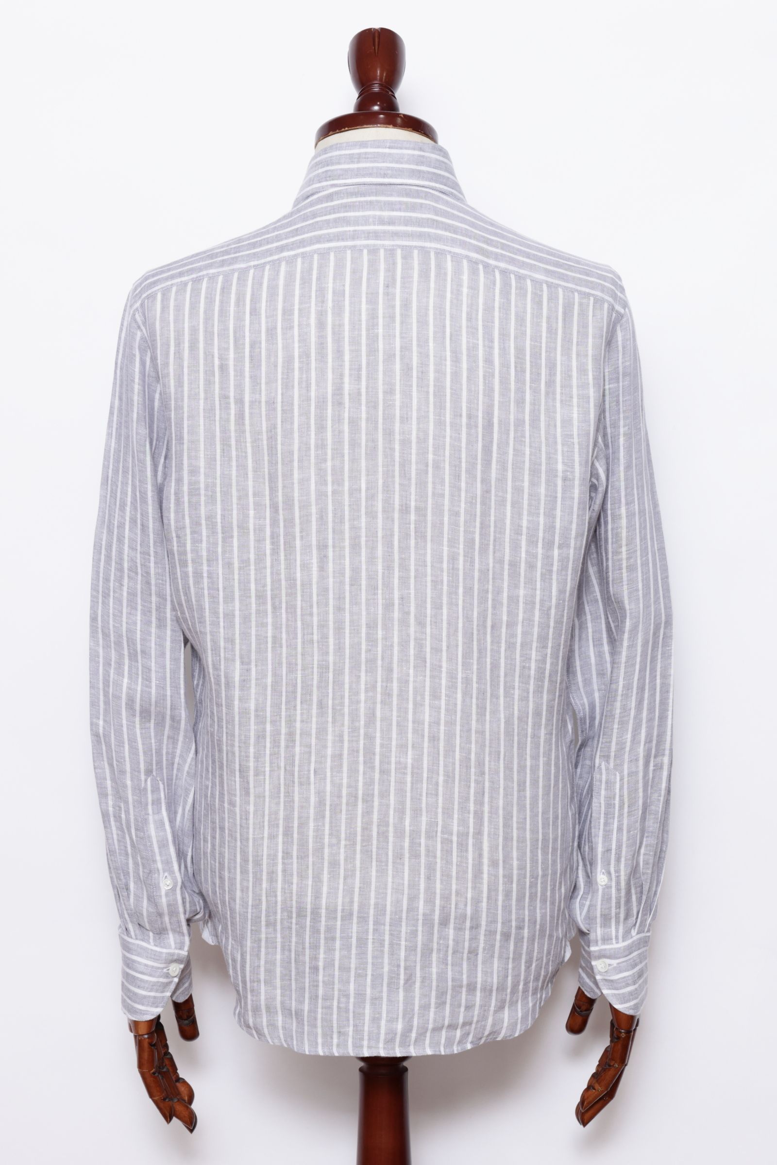 Vinci Fit ウォッシュド ストライプリネン カッタウェイカラー シャツ / ライトグレー