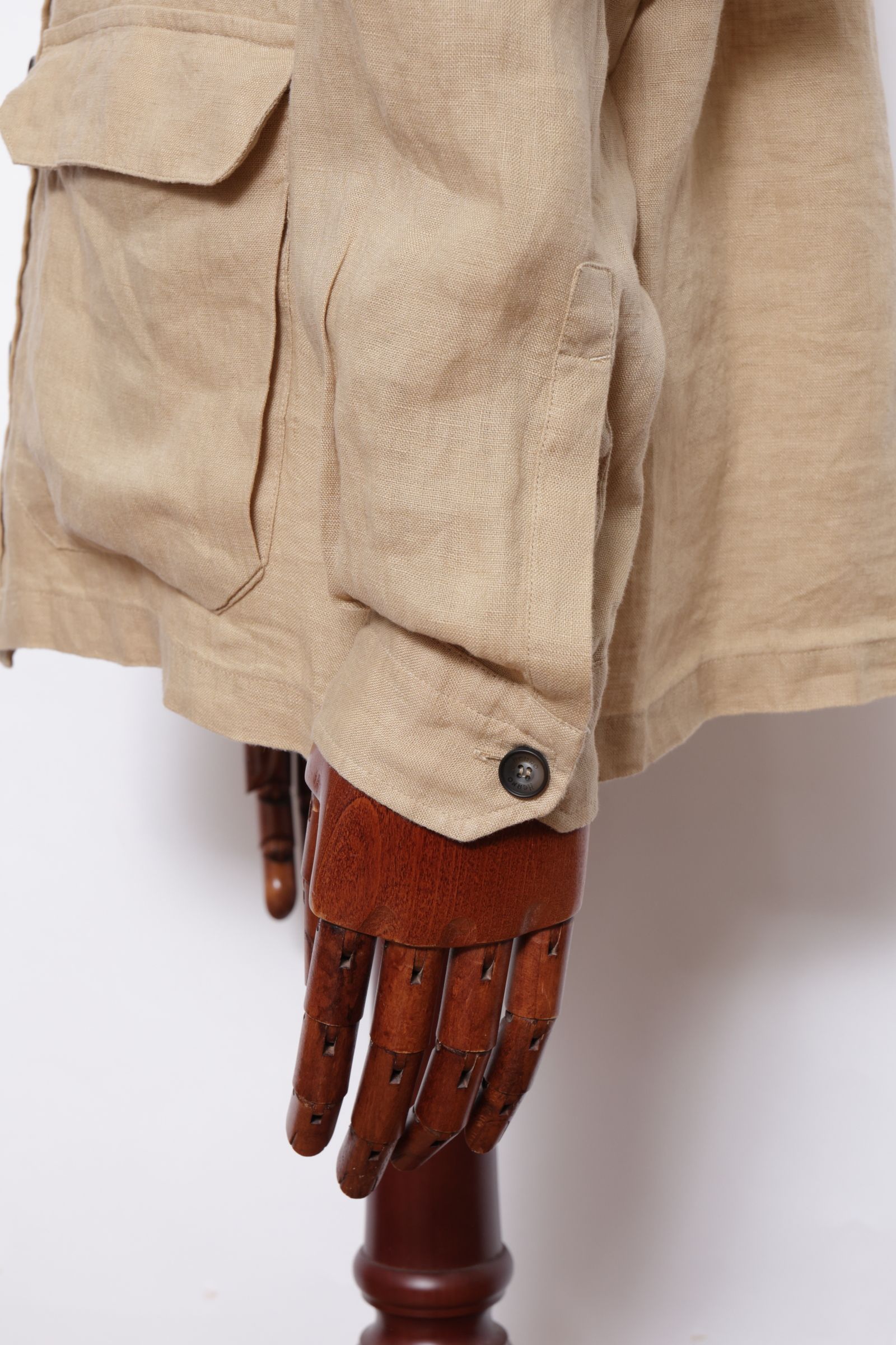 FI000152U ガーメントダイ リネン サファリジャケット  / 2000 キャメルベージュ