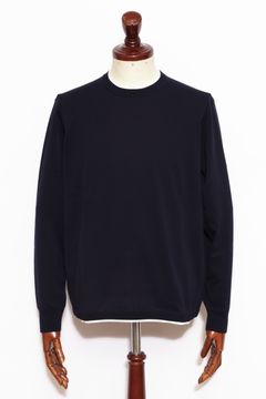 terriorシリーズ #0421 シーアイランドコットン ハイゲージ バイカラー ロングスリーブ ニット / Navy ネイビー