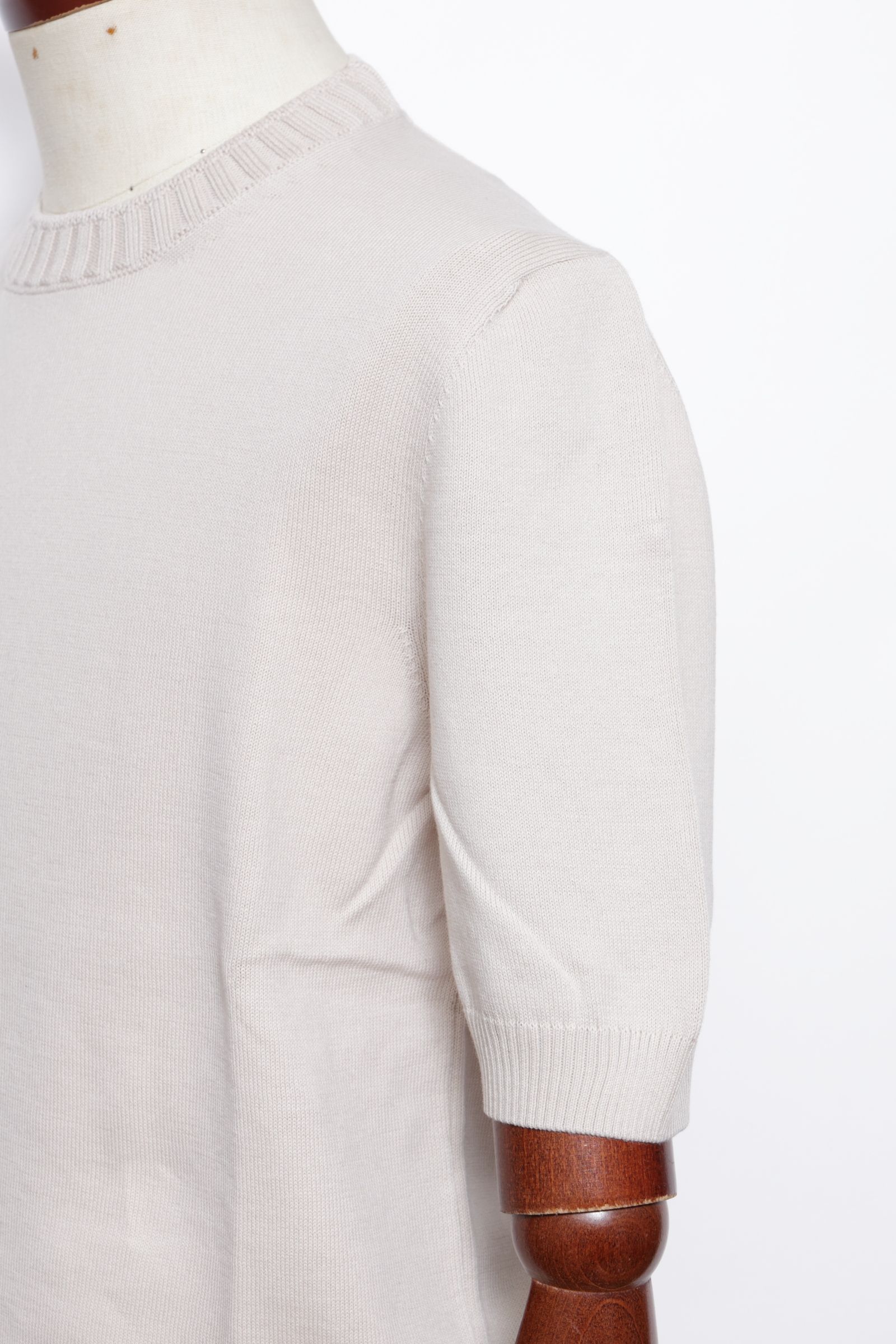 14ゲージ ソフトコットン クルーネック半袖ニット / ベージュ 12