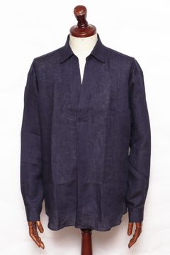 ALBINI LINEN POOL SIDE SHIRT アルビニ社 リネン カプリシャツ / ネイビー