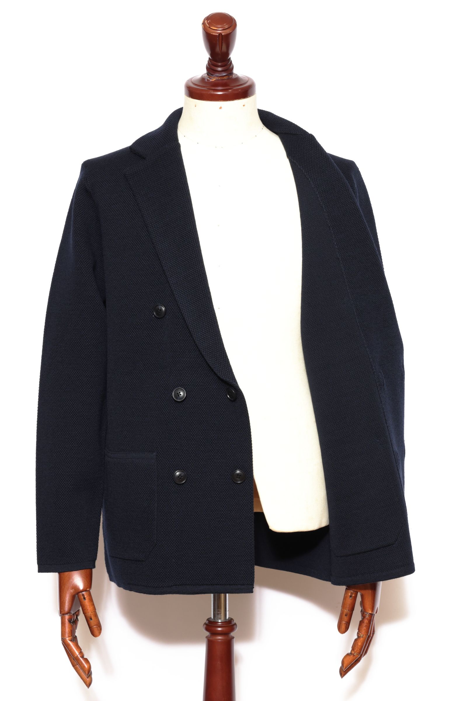 tradiシリーズ ＃0770 鹿の子編みウール Wブレステッド ニット テクスチャードジャケット / Navy ネイビー
