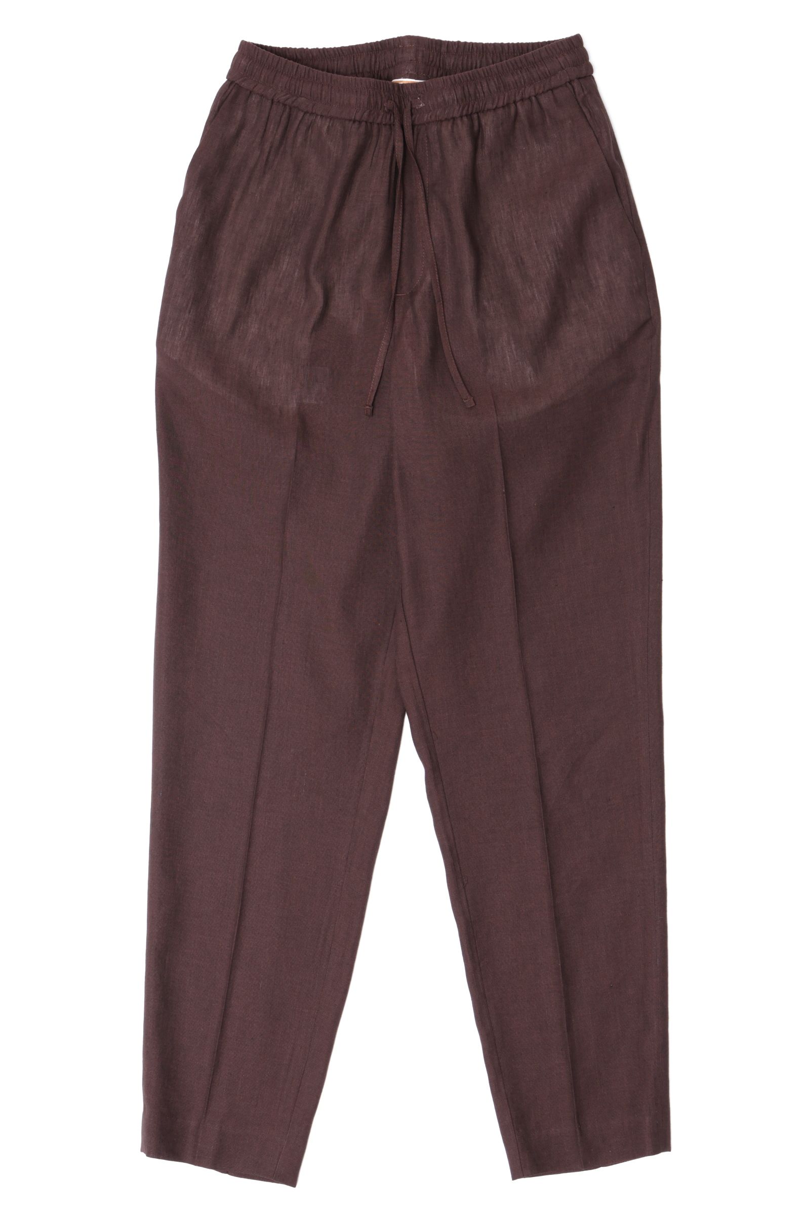 リネンレーヨン スラブ フルシャーリング ドローコード付き イージーパンツ / ブラウン