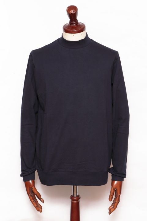 【サイズ50まで】FIANO LUNGO コットン モックネック 長袖 カットソー / ネイビー